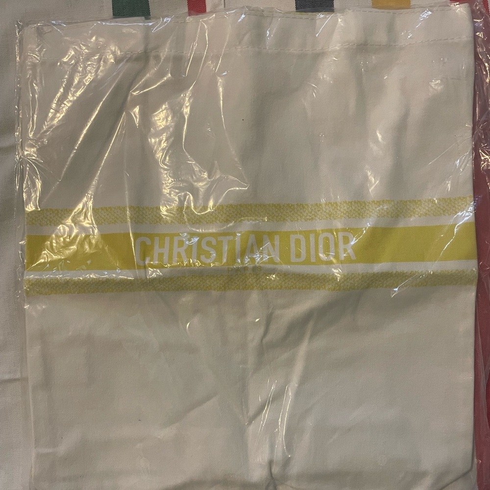 Christian Dior White and Yellow Tote Bag